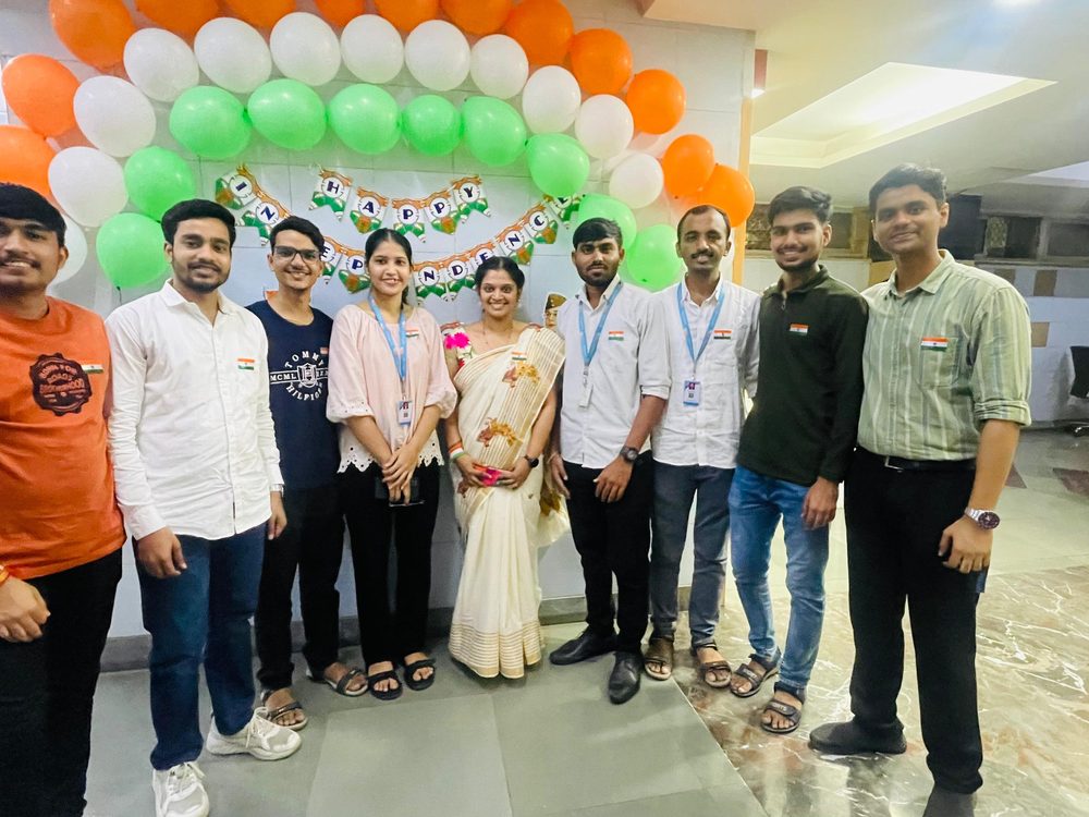 Team celebration at a client office